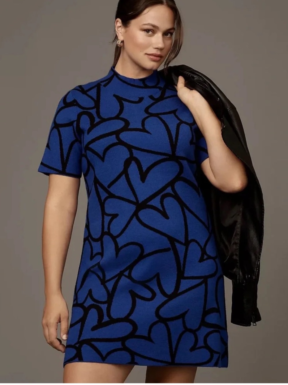 NWT By Anthropologie Nina Short-Sleeve Mock-Neck Mod Sweater Mini Dress